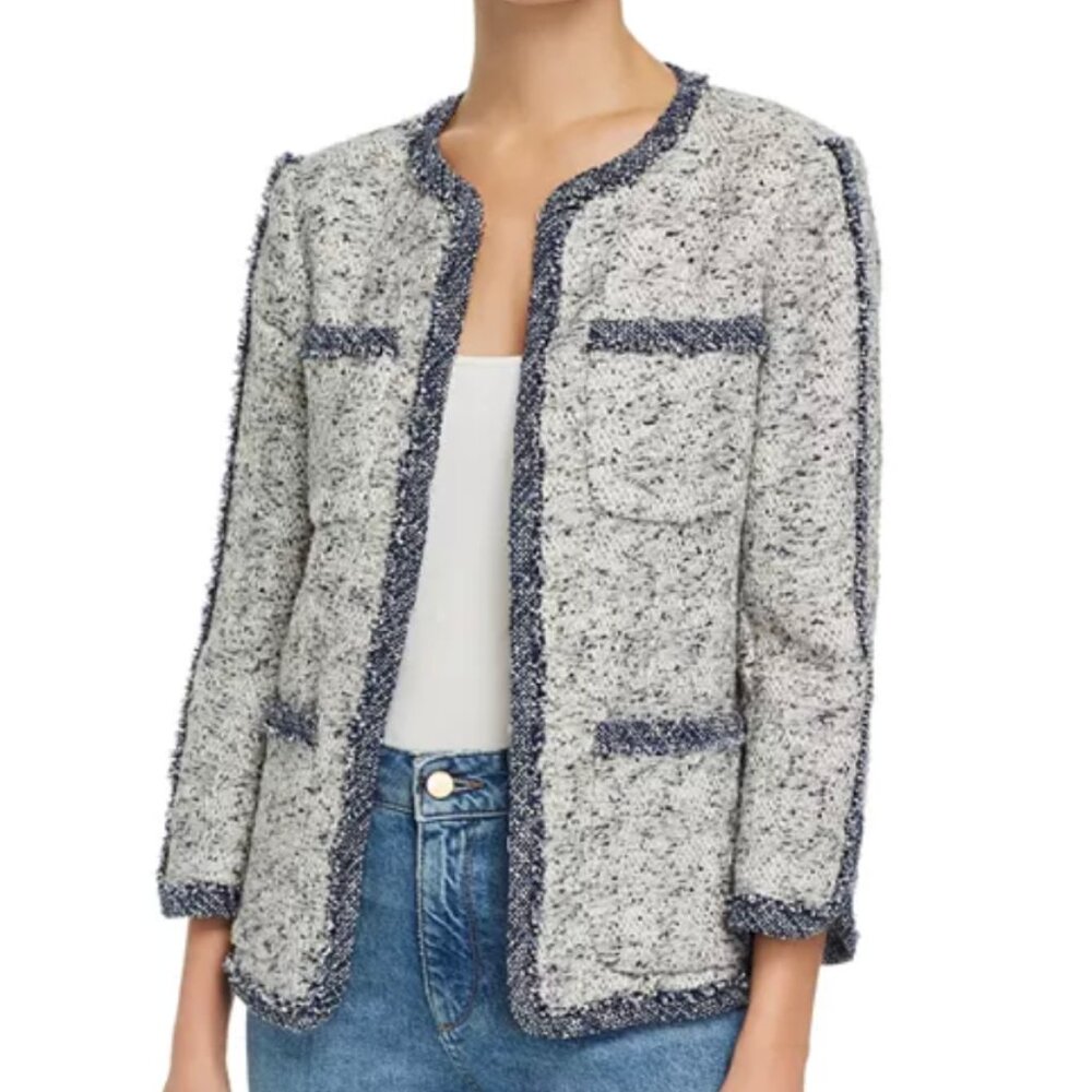 rebecca taylor open front speckled tweed jacket size 0